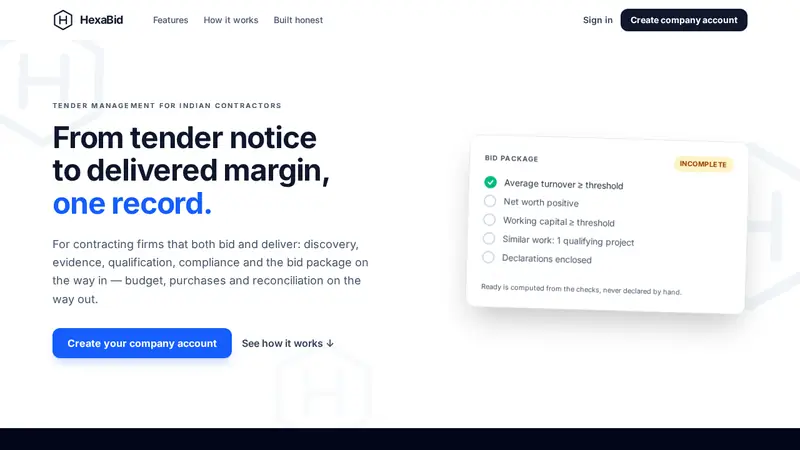 The front page of HexaBid Enterprise